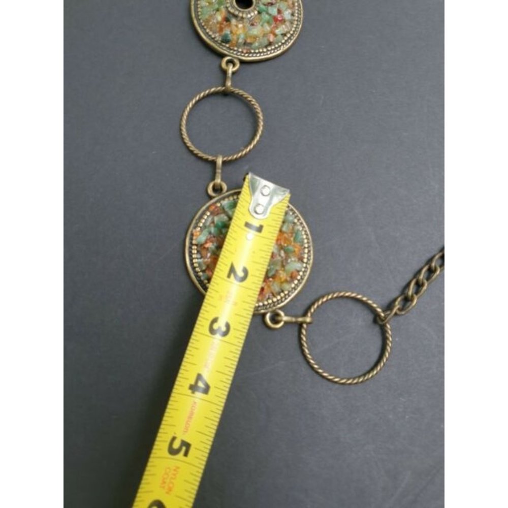 Womens Boho Silver Tone Belt W/ Medallion W/ Crushed Stone Accents Adjustable - Picture 10 of 12